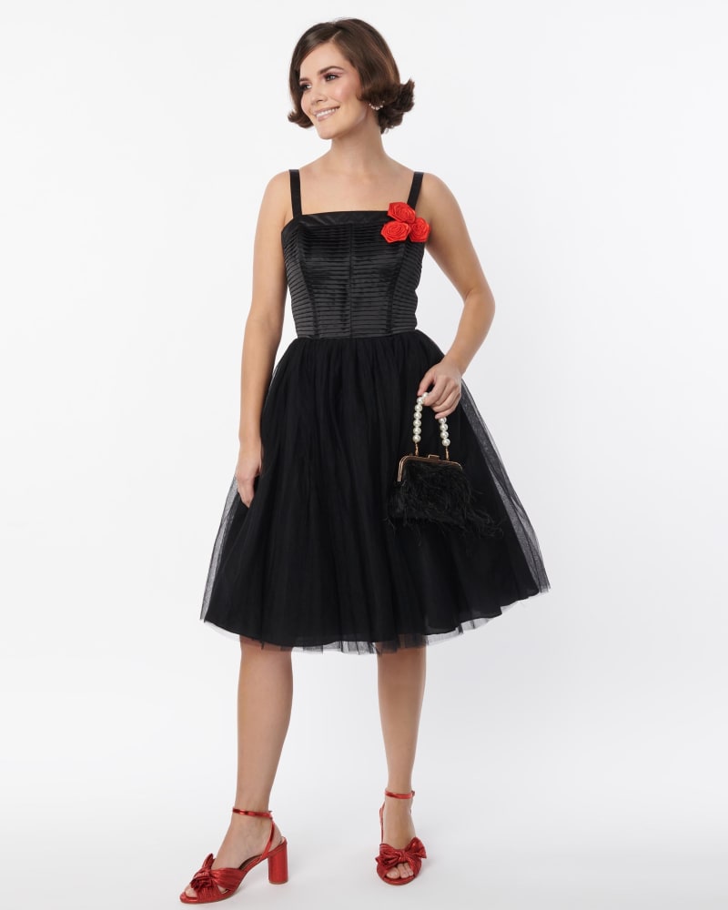 Front of a model wearing a size 3X Unique Vintage Black Tulle Swing Dress in Black by Unique Vintage. | dia_product_style_image_id:310196